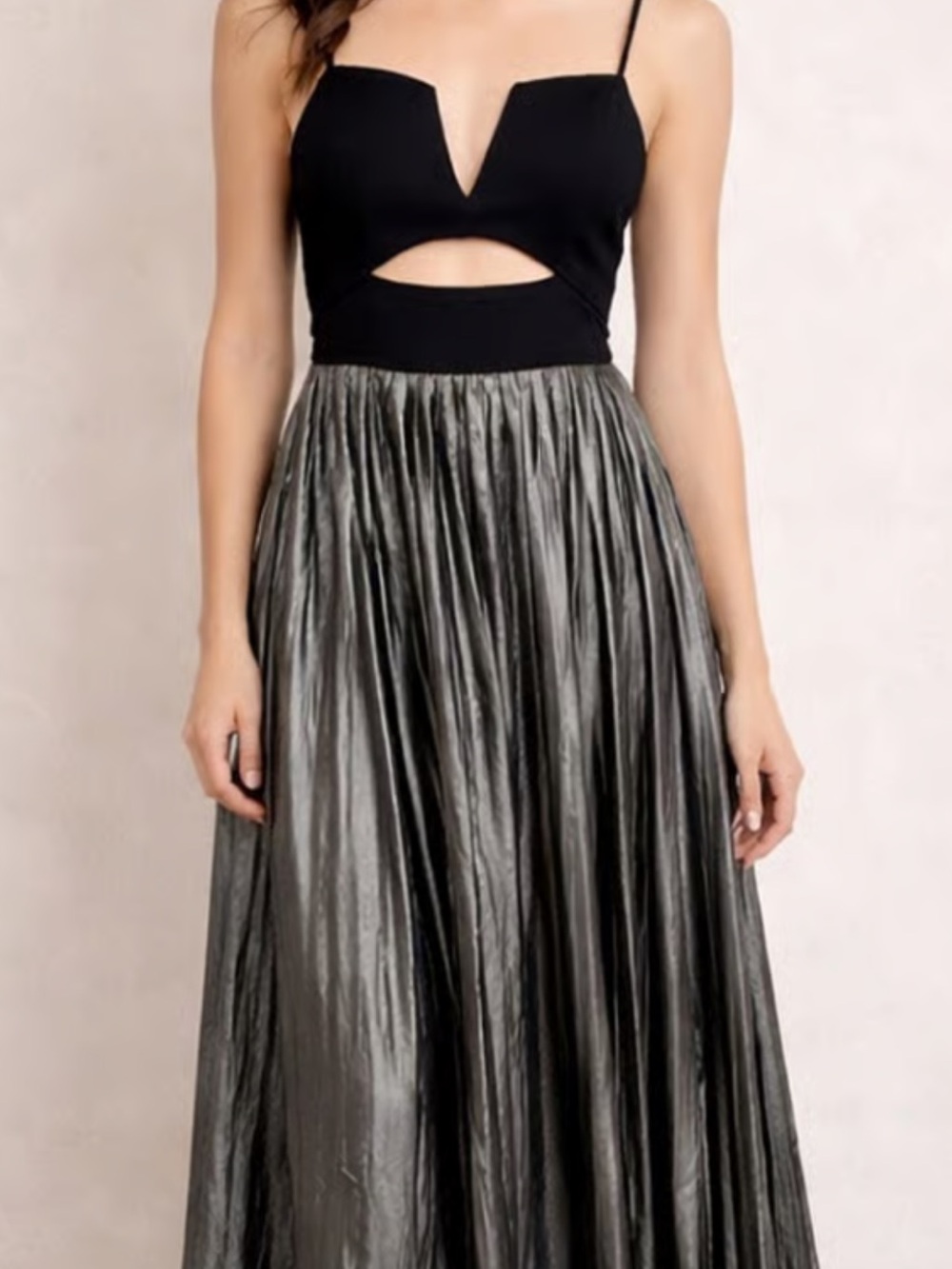 Free People Piper Pleated Midi Dress Black Silver Womens Small